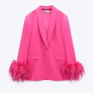 Zara straight cut feather blazer